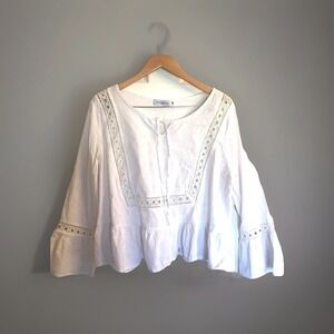 MISSLOOK long sleeve white eyelet embellished top cotton blend Size 3XL